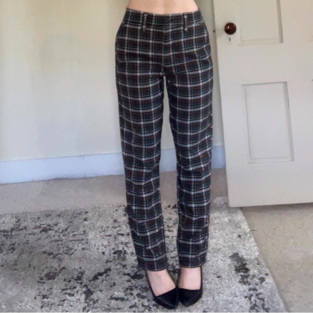 American Eagle Outfitters Plaid Green Straight Leg Pant Trousers Academia Cute - Picture 4 of 12